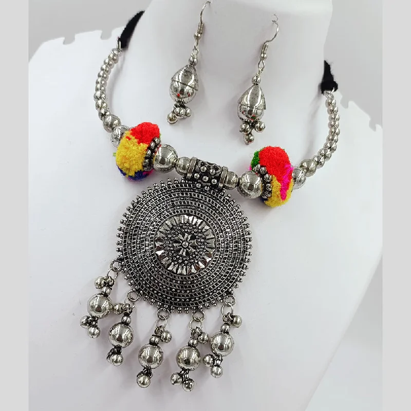 Fashionable Layered Necklaces-Kavita Art Oxidised Plated Navratri Special Pom Pom Necklace Set