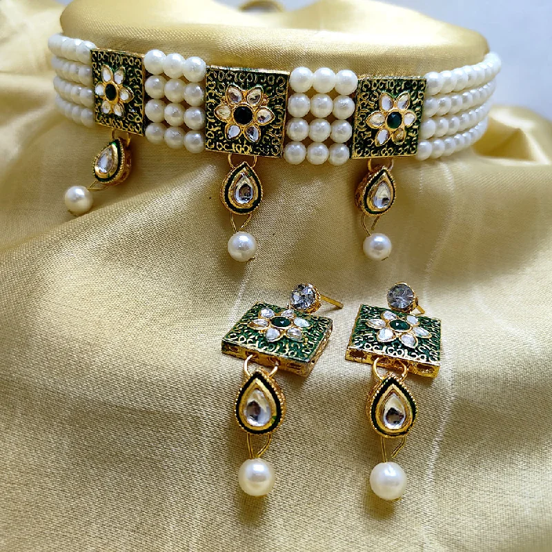 Engraved Bar Necklaces-Palak Art Gold Plated Kundan Choker Necklace Set