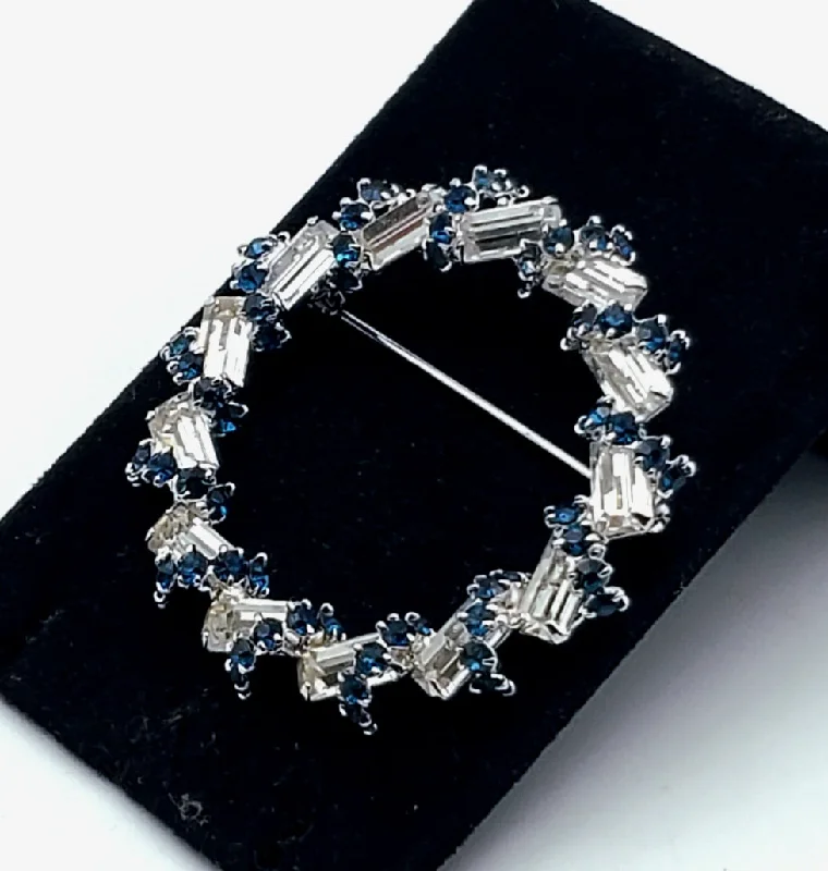 Unique Enamel Brooch for Women-Vintage Silver Tone Rhinestone Wreath Brooch