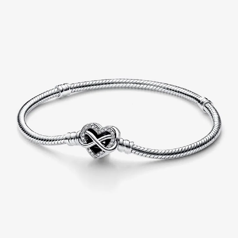 Simple Heart Charm Bracelets-PANDORA : Pandora Moments Sparkling Infinity Heart Clasp Snake Chain Bracelet