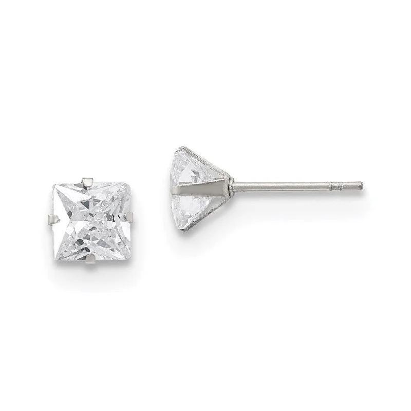 Artisanal Earrings for Sale-Stainless Steel Polished 6mm Square CZ Stud Post Earrings