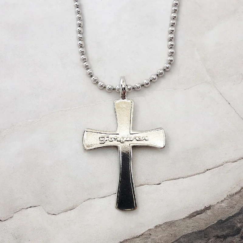 Fashionable Charm Necklaces-Forgiven Cross Rhodium Metal Finish Ball Chain Necklace