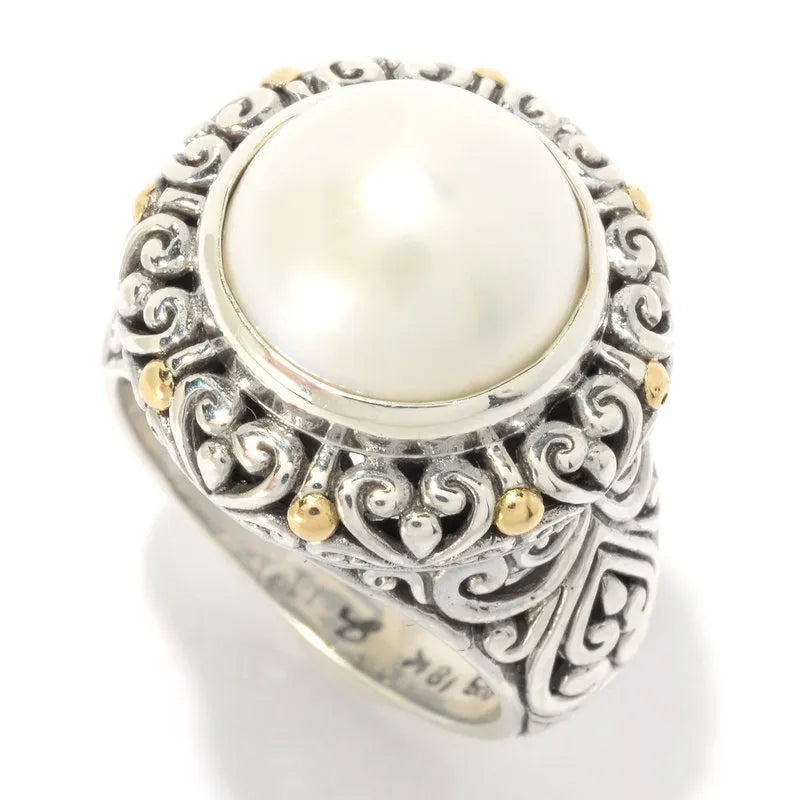 Modern Wedding Bands for Men-Lorelei Ring- White Pearl