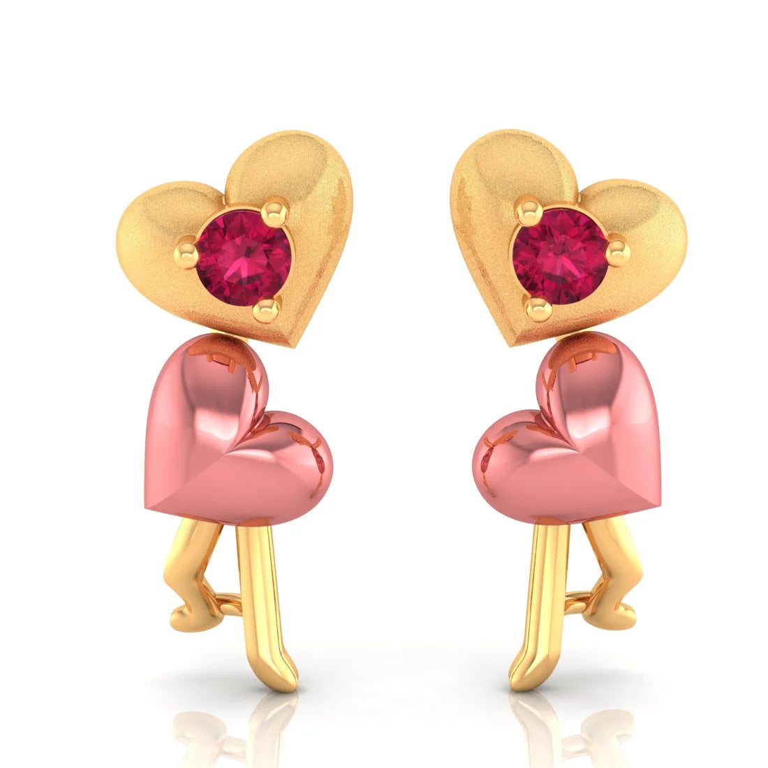 Artistic Earrings for Women-22k (916) Gold Earrings With Dancing Hearts Design And Embedded Stones