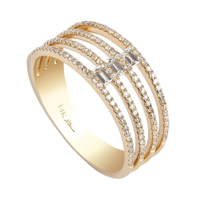 Birthstone Diamond Rings-0.4CT Multi Layer Stacked Diamond Ring Set In 14K Yellow Gold