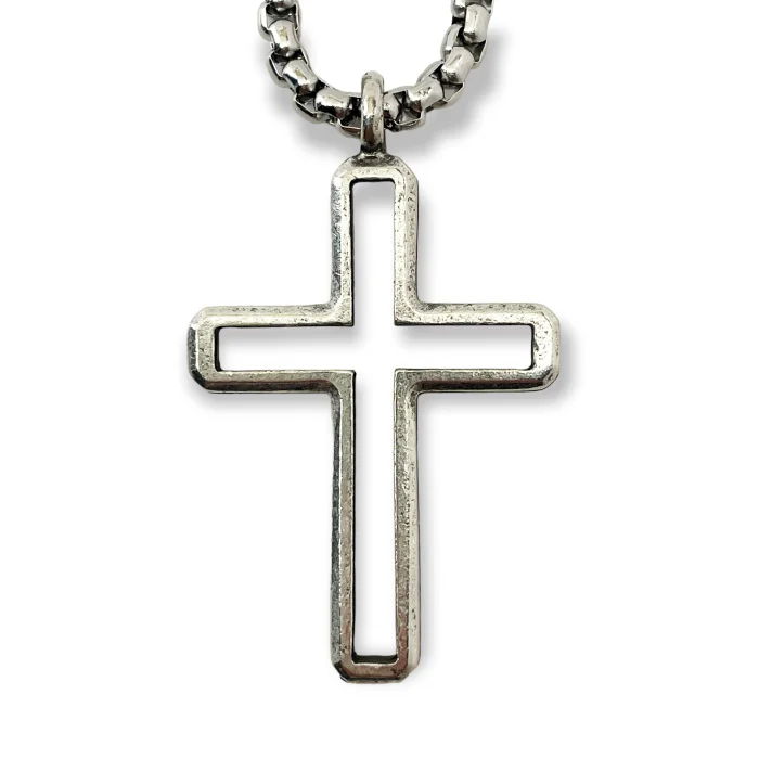 Stylish Charm Pendant Necklaces-Cross Antique Silver Metal Finish Pendant Heavy Chain Necklace