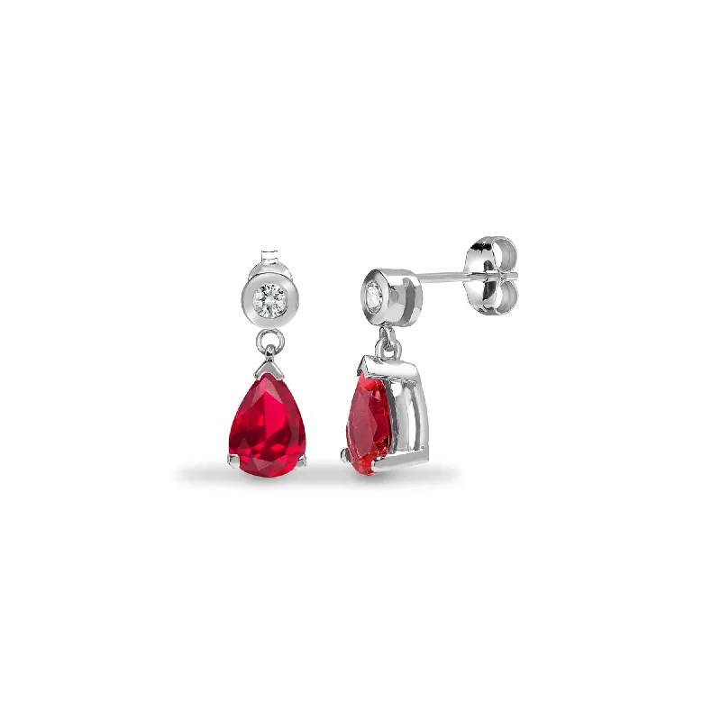 Fashionable Gold Earrings-RUBY DROP EARRINGS IN 9K WHITE GOLD