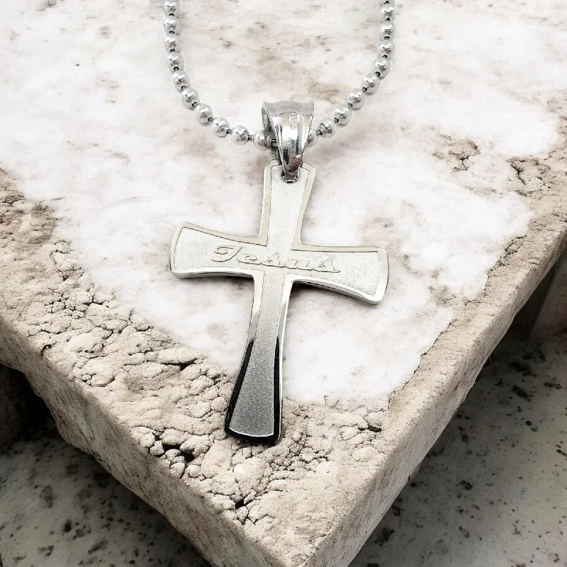 Fine Jewelry Necklaces-Cross Jesus Stainless Steel Necklace Ball Chain