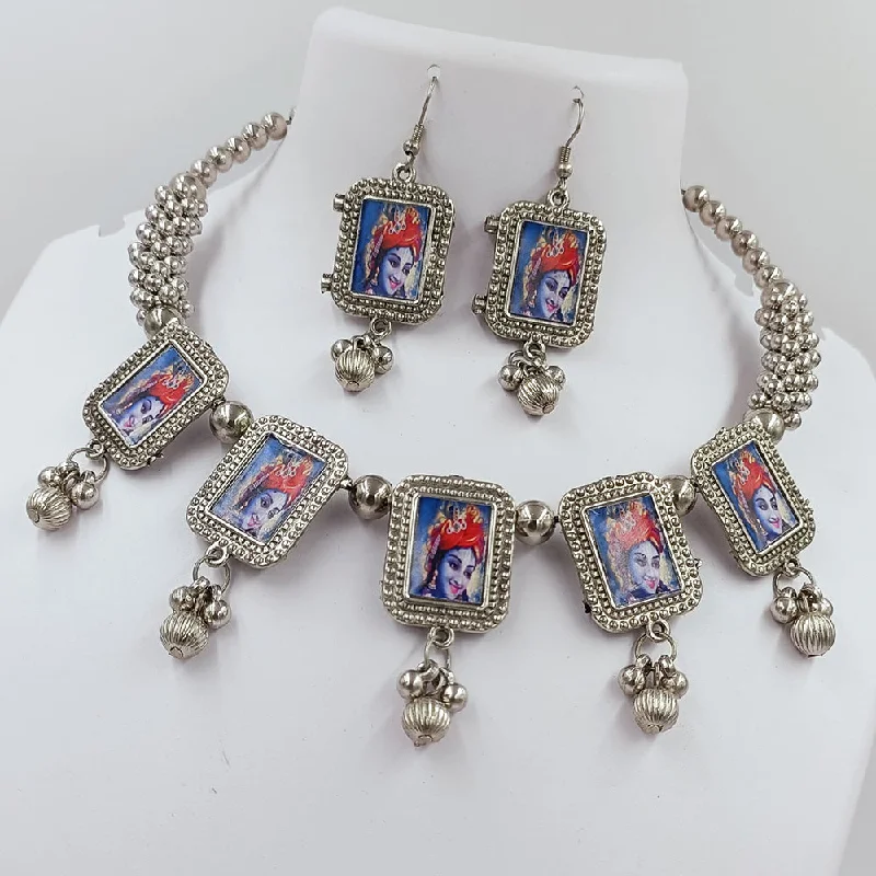 Trendy Silver Necklaces-Kavita Art Oxidised Plated Krishna Style Necklace Set