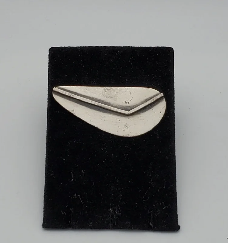 Custom Brooch with Decorative Stones-Vintage Sterling Silver Modern Asymmetrical Design Brooch