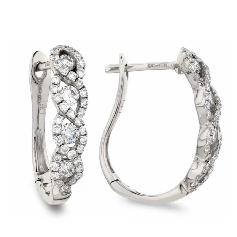 Stylish Hoop Earrings for Women-DIAMOND WAVE SETTING HOOP EARRINGS IN 18K WHITE GOLD