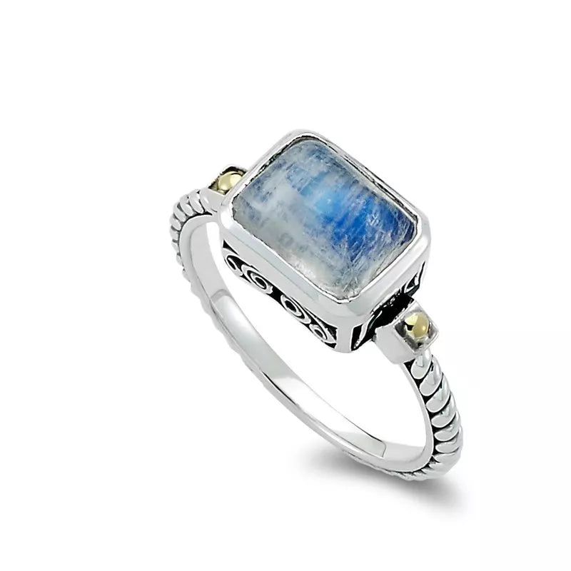 Trendy Gemstone Rings-Eirini Ring- Rainbow Moonstone