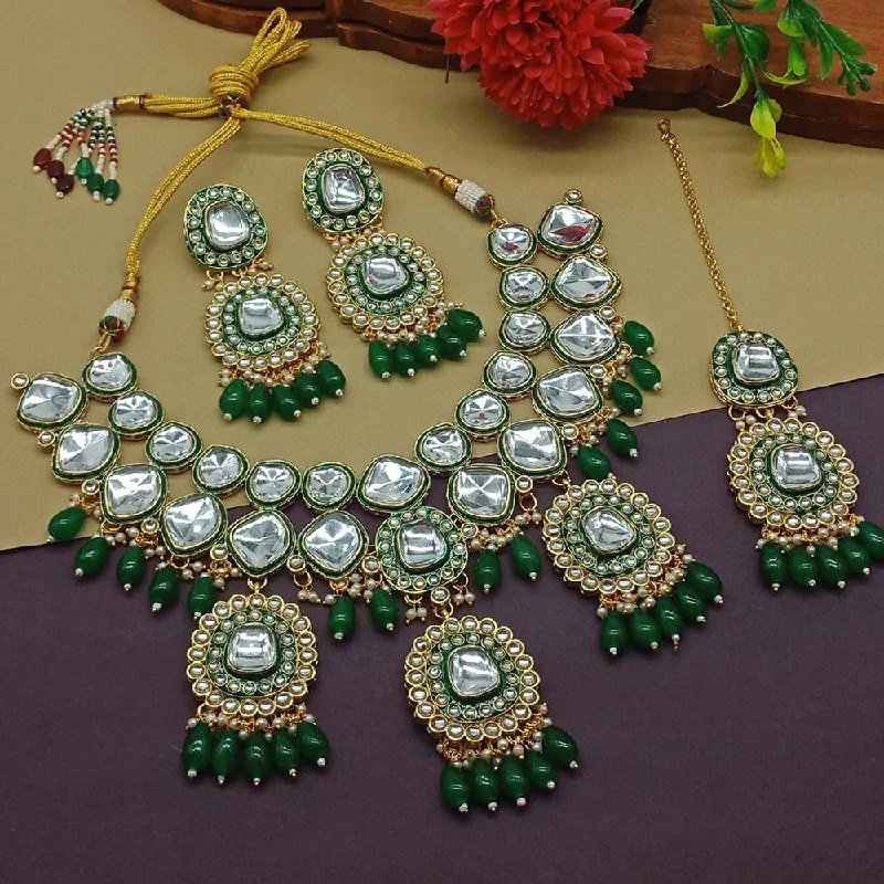 Vintage Necklace Sets-Gehana Mahal Gold Plated Kundan Stone Necklace Set