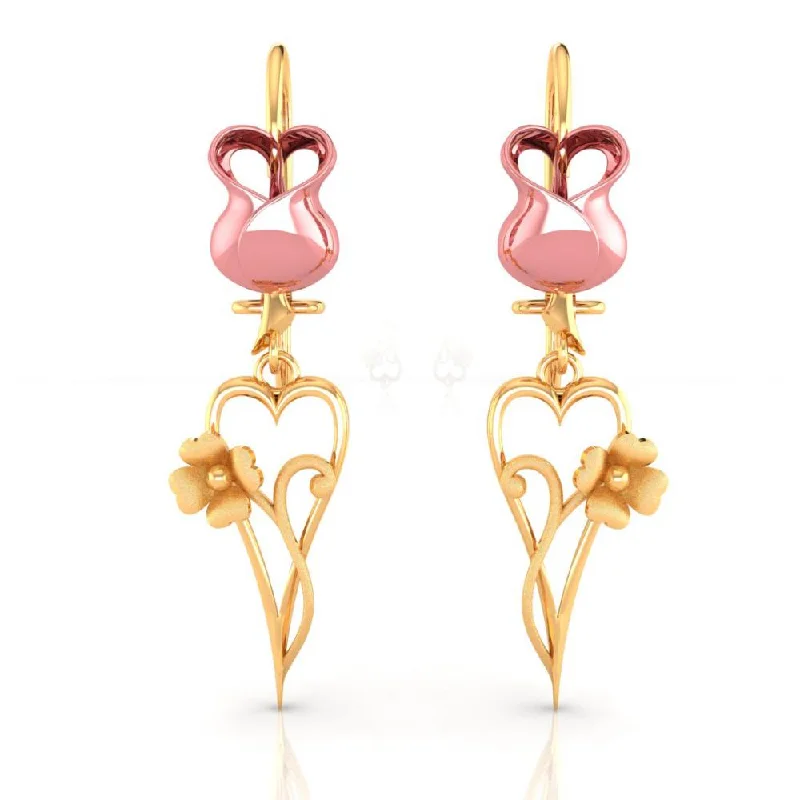 Unique Gold Earrings-18k Yellow With Heart And Flower Designed Gold Earrings