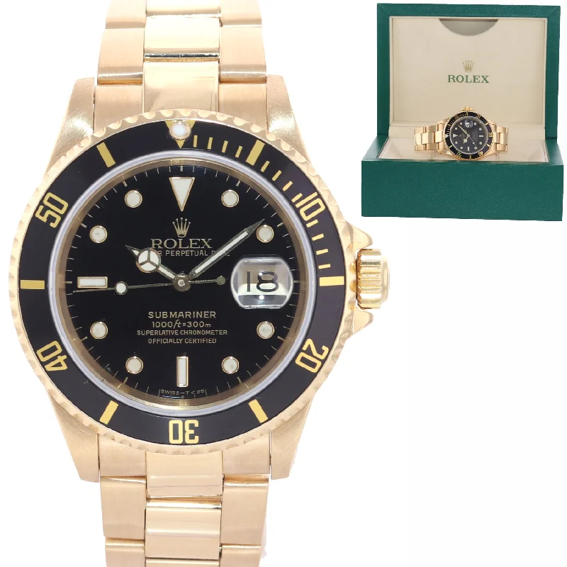 Personalized Watch Gifts-Rolex Submariner Date 16618 18k Yellow Gold Black Dial 40mm Oyster Watch Box