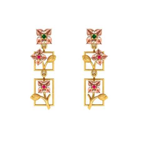 Minimalist Earrings for Work-3 Tiered 14k Climber Gold Floral Earrings