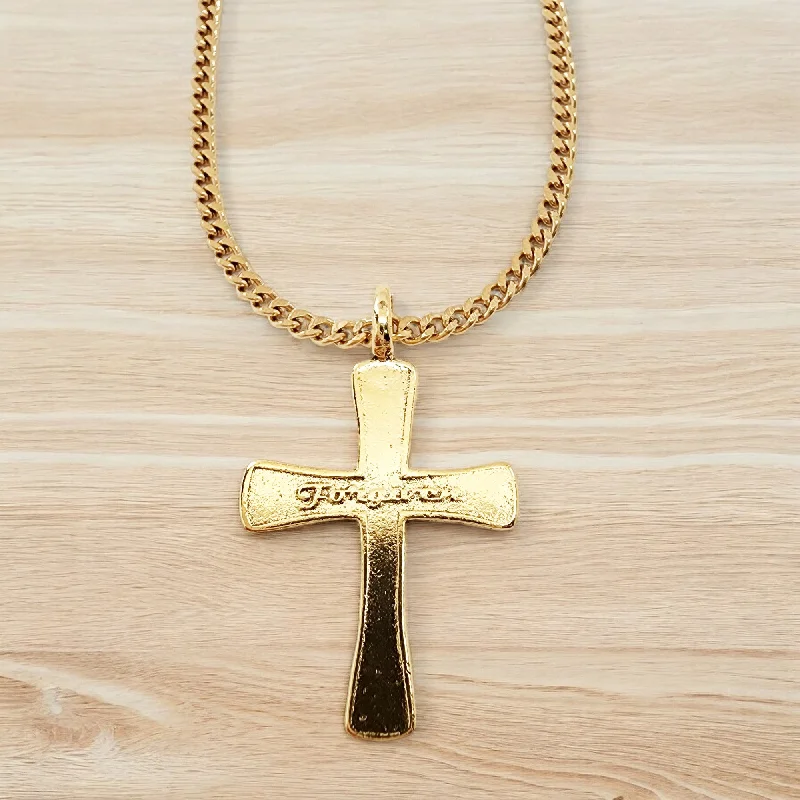 Minimalist Pendant Necklaces-Forgiven Cross Gold Metal Finish Gold Curb Chain Necklace