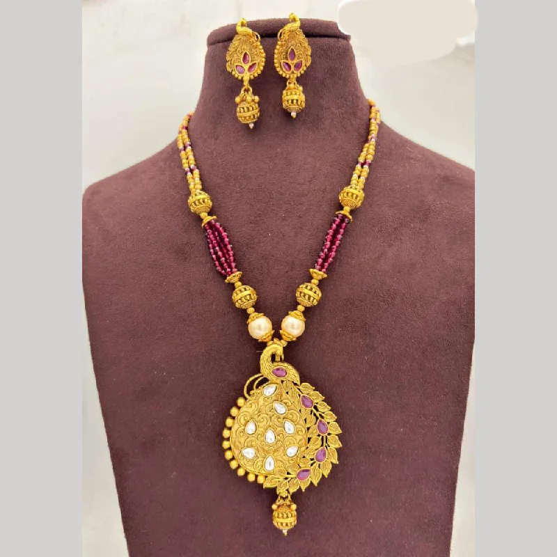 Natural Gemstone Pendant Necklaces-Jewel Addiction Gold Plated Pota Stone And Pearls Necklace Set