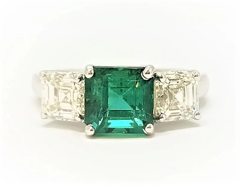 Simple Diamond Rings-Emerald and Diamond Ring in 18k White Gold  AD NO.-1963