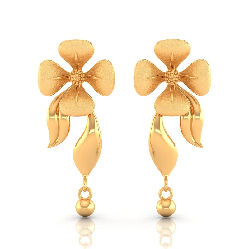 Colorful Statement Earrings-22KT (916) Yellow Gold Dangle Drop Earrings With Flower Motif And Playful Ball Drop