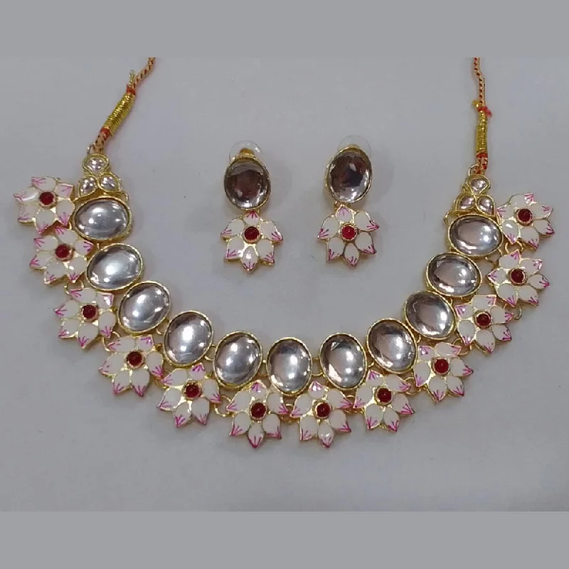 Elegant Rose Gold Necklaces-Midas Touch Gold Plated Kundan Stone Necklace Set