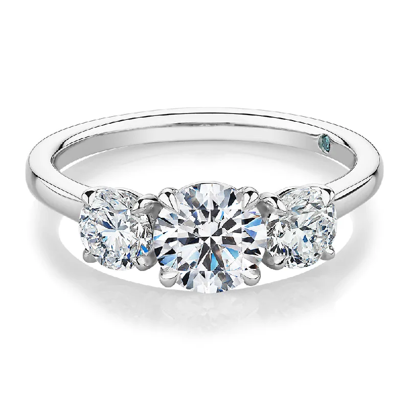 Dainty Engagement Rings-Premium Certified Lab-Grown Diamond, 1.86 carat TW round brilliant three stone ring in platinum