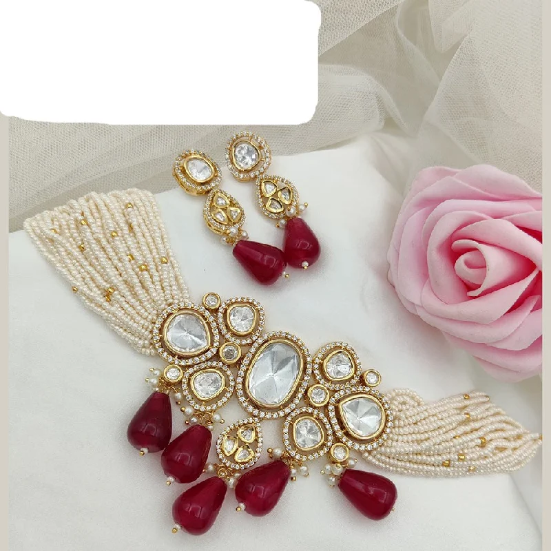 Rose Quartz Necklaces-Jewel Addiction Gold Plated Kundan Choker Necklace Set