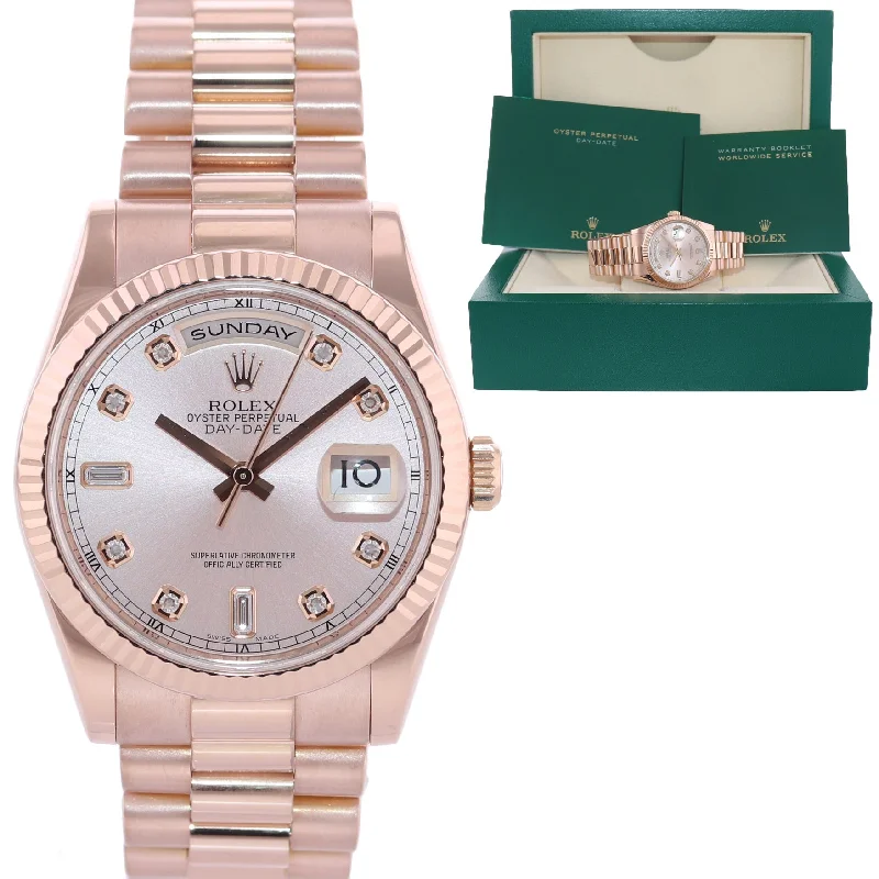 Men’s Watches with LED Display-Rolex President Day Date Rose Gold 118235 Diamond Heavy Buckle Watch Box