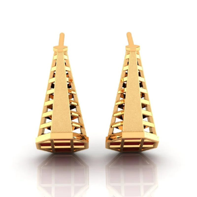 Premium Gold Earrings-18k Gorgeous Conical Gold Earrings With A Reddish Tint