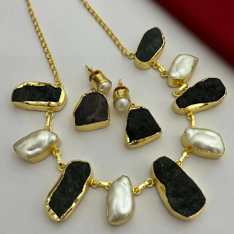 Bold Statement Chain Necklaces-FS Collection Gold Plated Stone Necklace Set