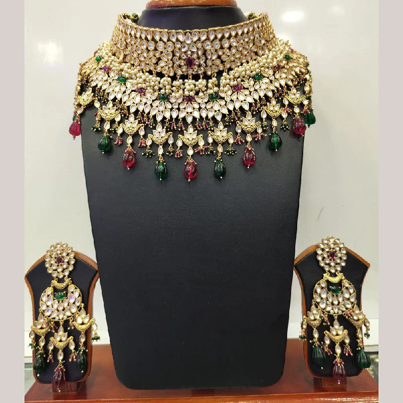 Customized Jewelry Necklaces-Jain Jewellers Gold Plated Kundan Necklace Set