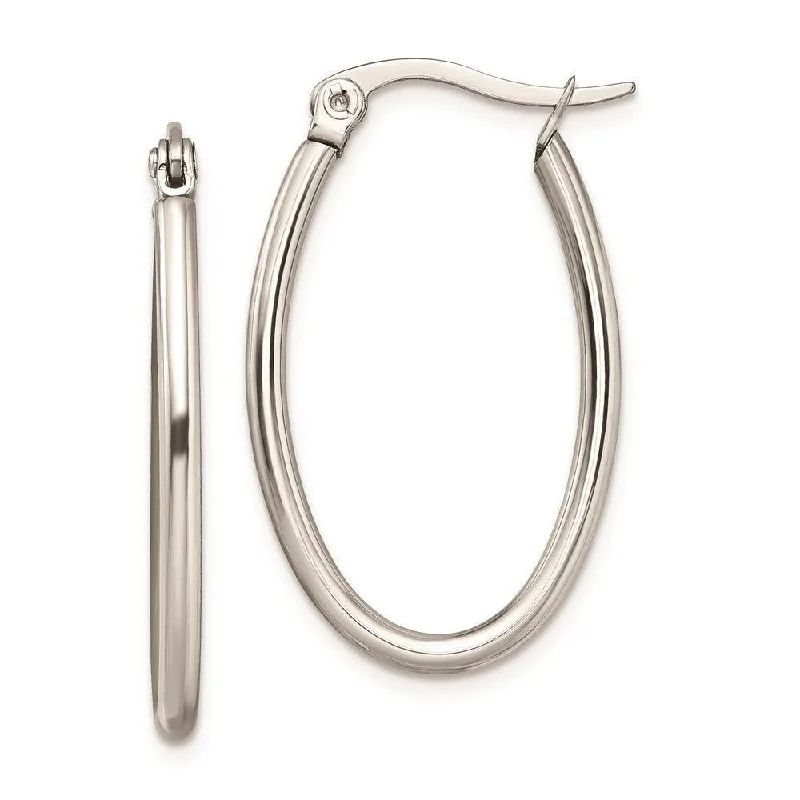 Large Hoop Earrings-Stainless Steel 18mm Diameter Oval Hoop Earrings