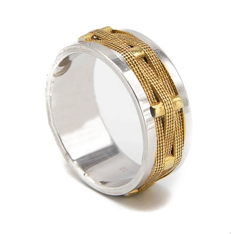 Wedding Rings with Diamonds-22k Two-Tone Yellow & White Gold Woven Ring for Men