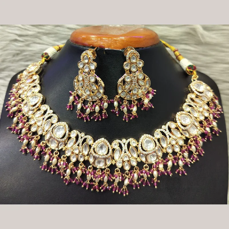 Trendy Charm Necklaces-Jain Jewellers Gold Plated Kundan Necklace Set