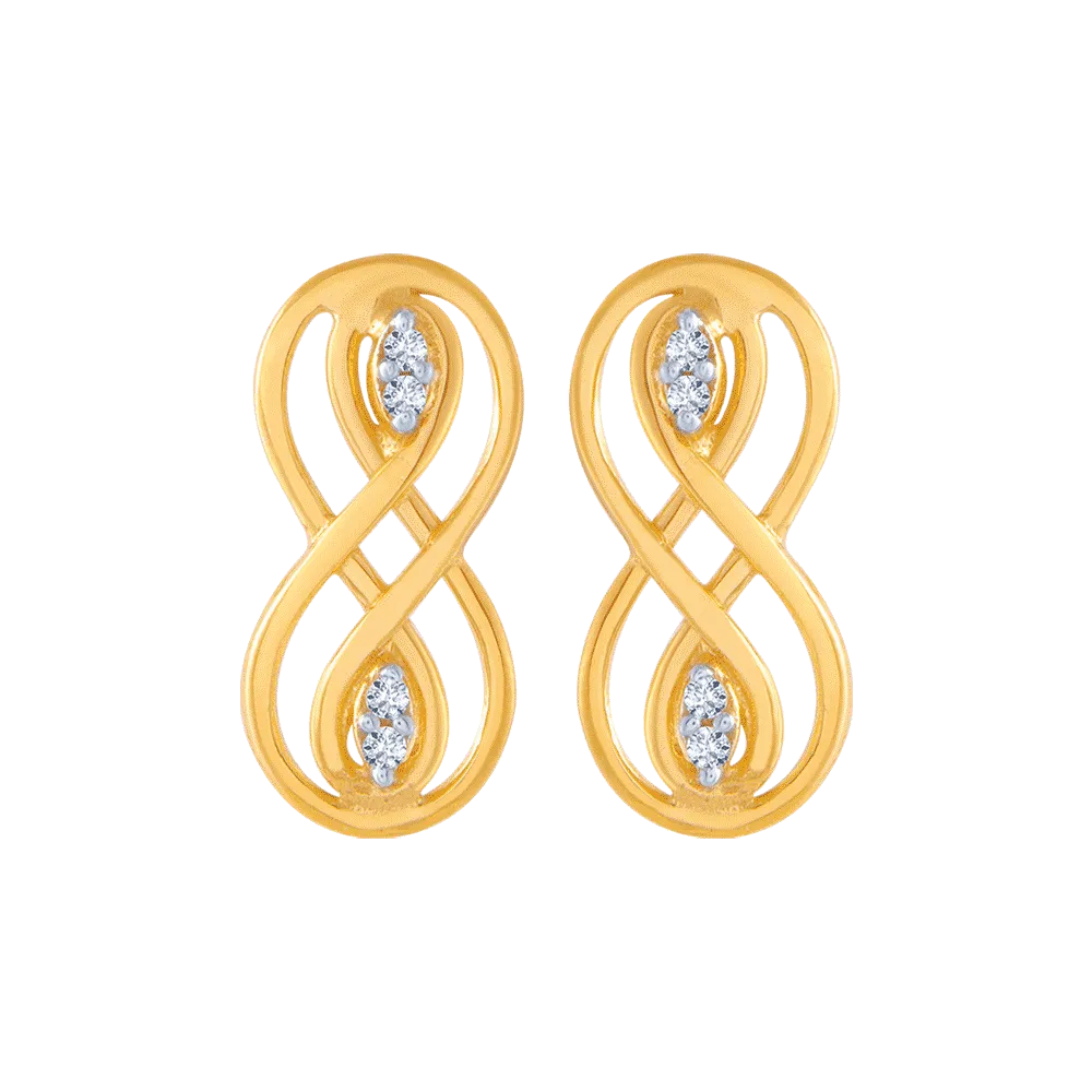 Multi-Layered Earrings-14KT (585) Yellow Gold And American Diamond Stud Earrings For Women