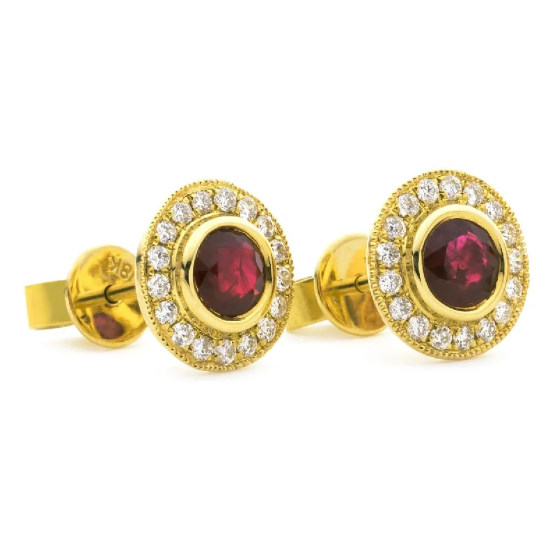 Handcrafted Hoop Earrings-RUBY HALO STUD EARRINGS