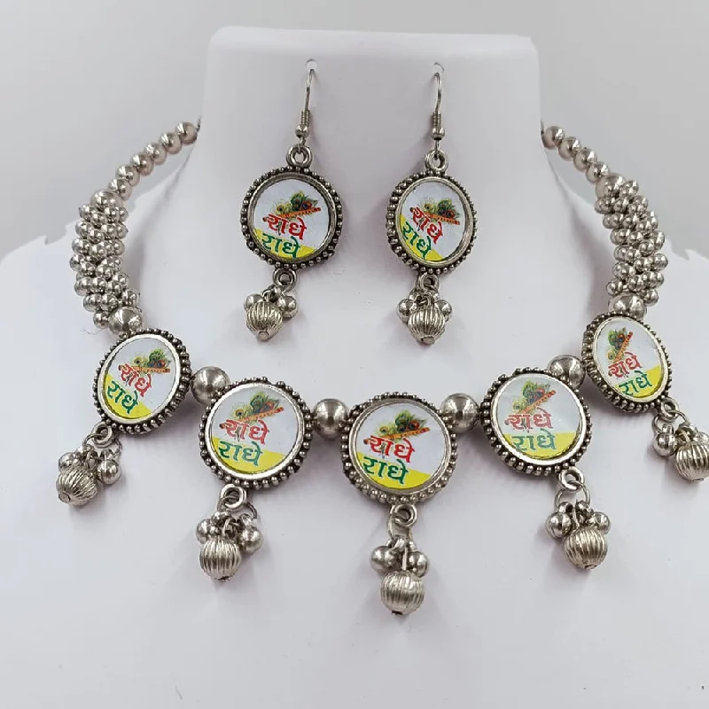 Sparkling Stone Necklaces-Kavita Art Oxidised Plated Radhe-Radhe Style Necklace Set