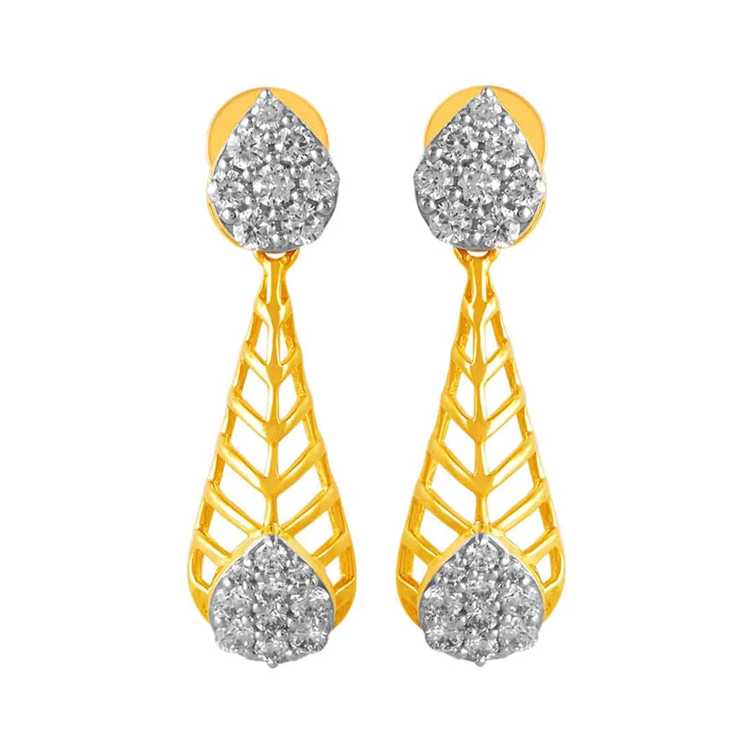 Artistic Drop Earrings-14KT (585) Yellow Gold & Diamond Geometrical Drop Earrings