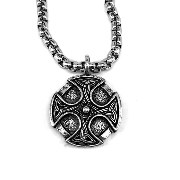 Custom Heart Shaped Necklaces-Celtic Cross Trinity Shield Pendant Heavy Stainless Steel Chain Necklace