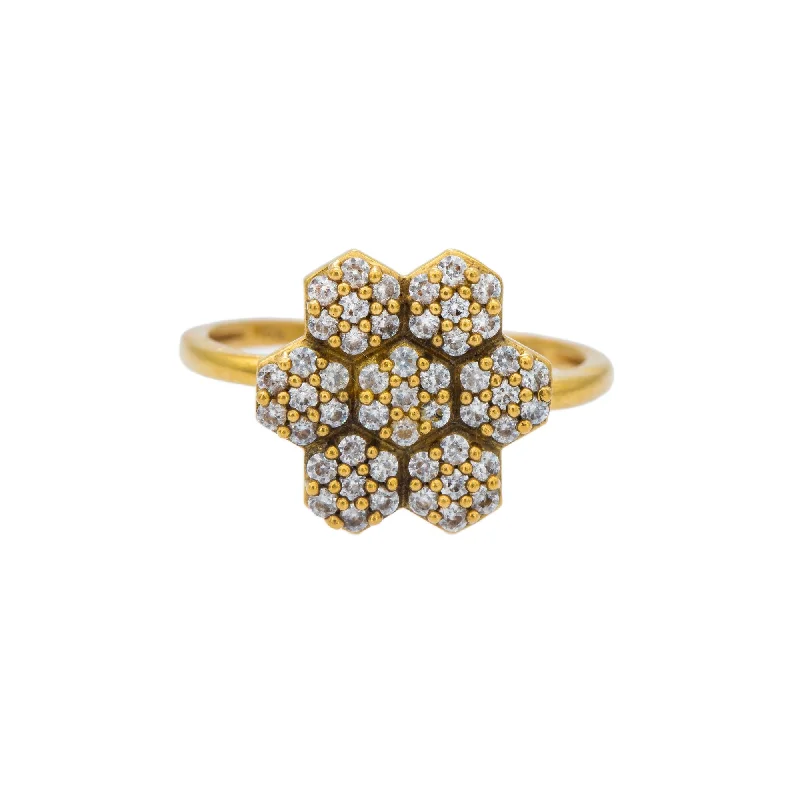 Custom Couples Rings-22K Yellow Gold CZ Ring W/ Geometric Cluster Design