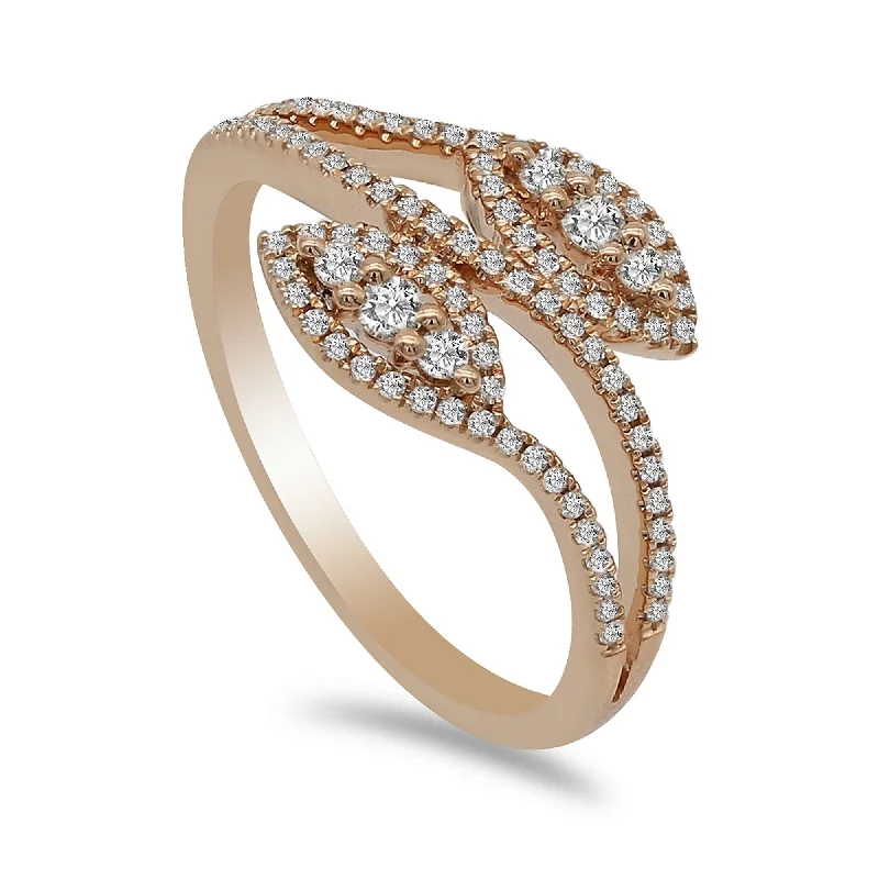 Customized Gold Rings-0.32CT Bisou Leaf Diamond Ring in 14K Rose Gold