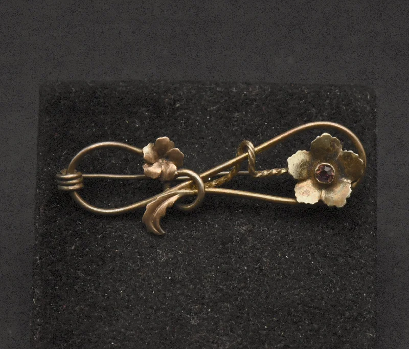 Stylish Crystal Brooch for Weddings-Vintage Sterling Silver 10K Gold Accented Floral Brooch