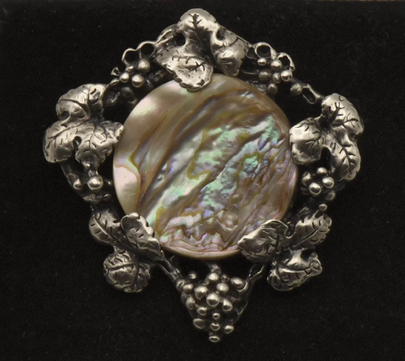 Custom Brooch for Anniversary-Vintage Sterling Silver Mother of Pearl Grapevine Brooch