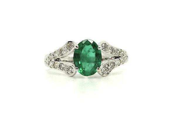 Handmade Engagement Rings-Emerald And Diamond Split-cart Ring Ad No.0468