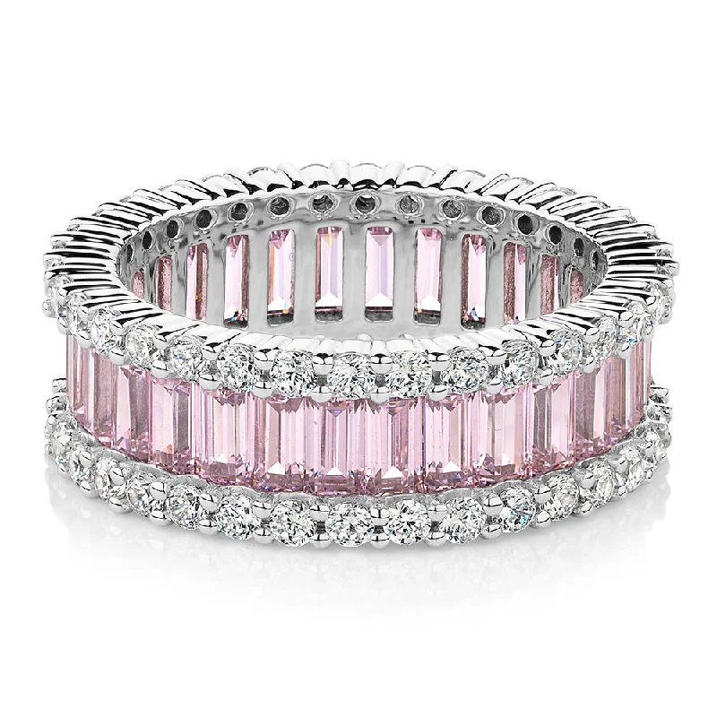 Modern Wedding Bands for Men-All-rounder eternity band with 5.40 carats* of diamond simulants in 10 carat white gold