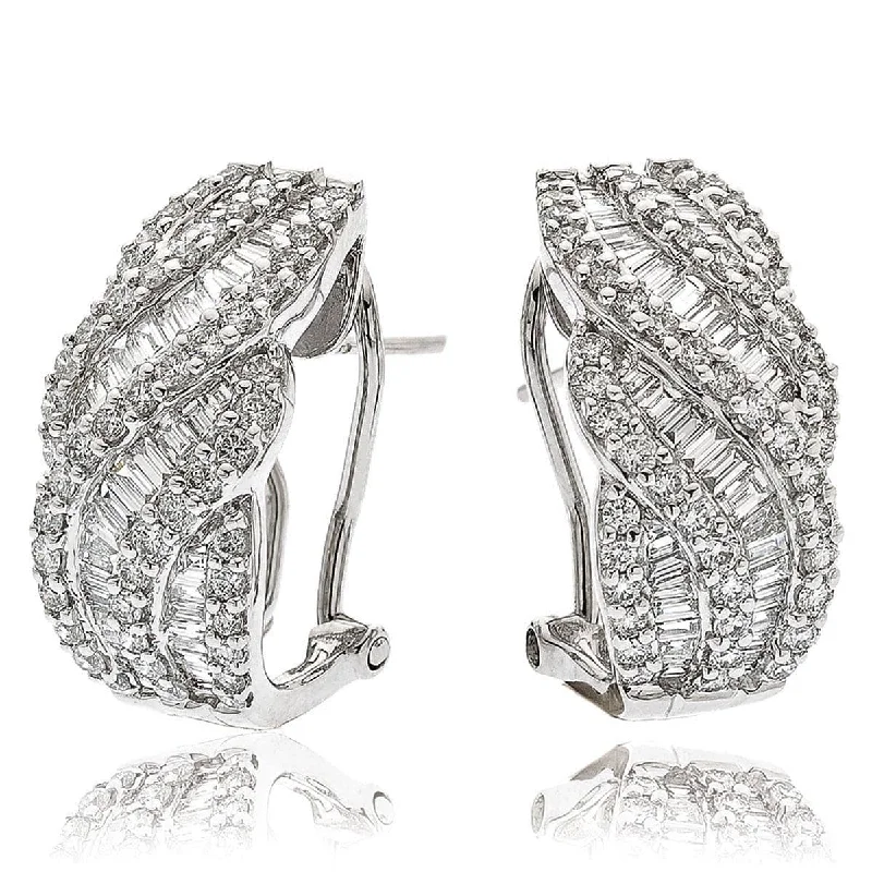 Bohemian Earrings for Festivals-DIAMOND FANCY HOOP EARRINGS IN 18K WHITE GOLD