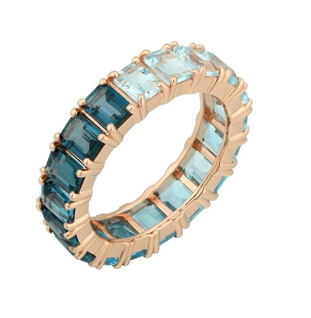 Rose Gold Solitaire Rings-Blue Topaz Ombre Eternity Ring