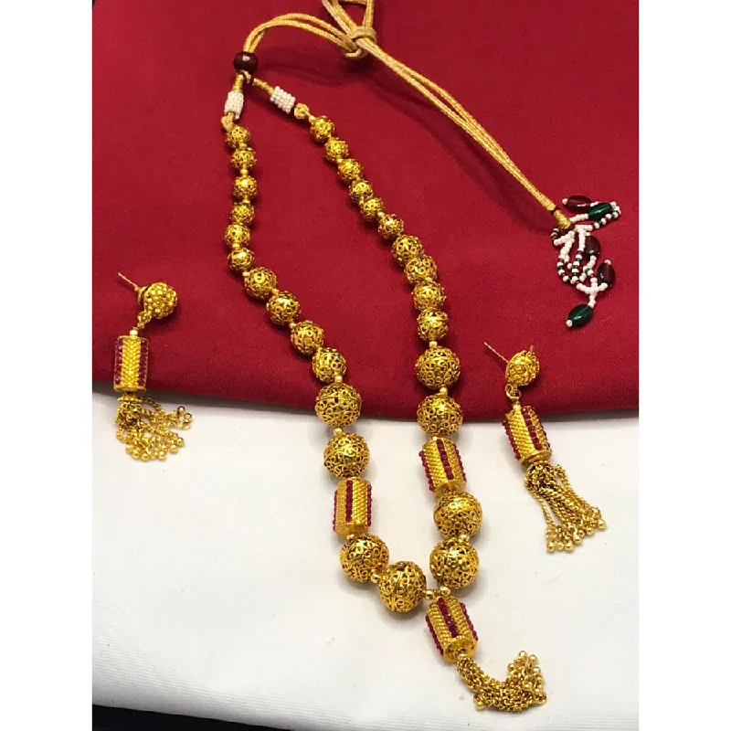 Handmade Pendant Necklaces-India Art Gold Plated Long Necklace Set