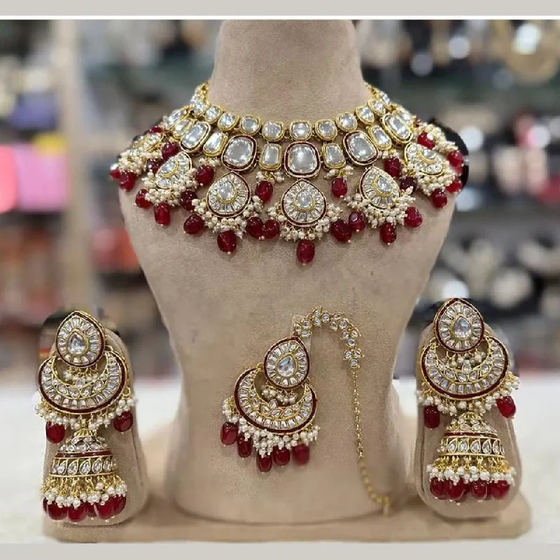 Vintage Style Necklaces-Sai Fashion Gold Plated Kundan Stone Necklace Set