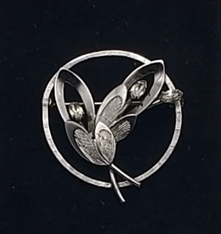 Retro Enamel Brooch for Collectors-Carl-Art - Vintage Sterling Silver Rhinestone Bouquet Brooch